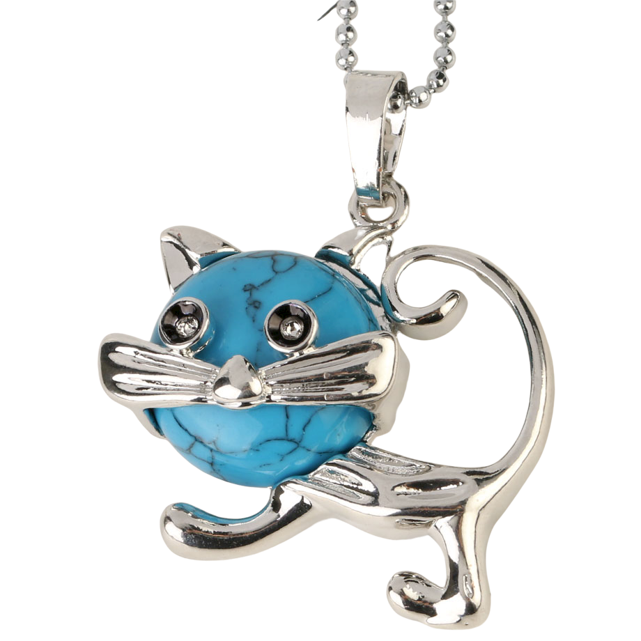 Chaîne et son Pendentif Guérison en Turquoise "Stabilité & Empathie" - Chat