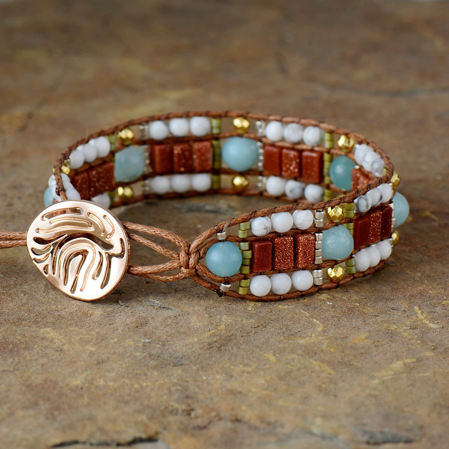 Bracelet Bohémien en Amazonite et Turquoise blanche "Paix & Courage"